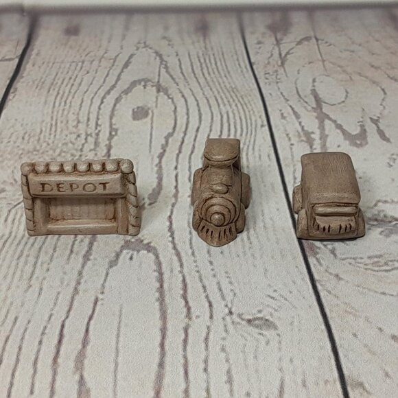 Miniature Village Figurine 16pc Set Ceramic Building Tree People Train Cat Dog - Picture 11 of 16